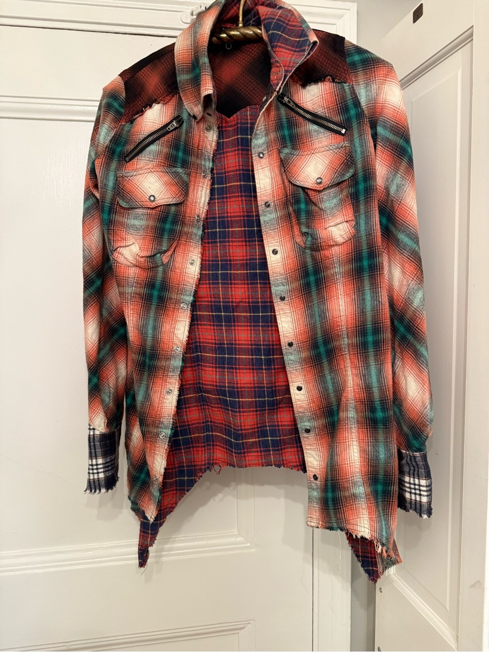 Distressed Plaid Button-Up Shirt Jacket - Multi-Color